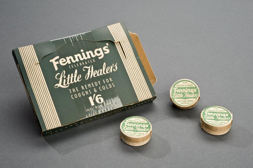 1x12 boxes, in pack, of Fennings Little Healers, cost 1/6d