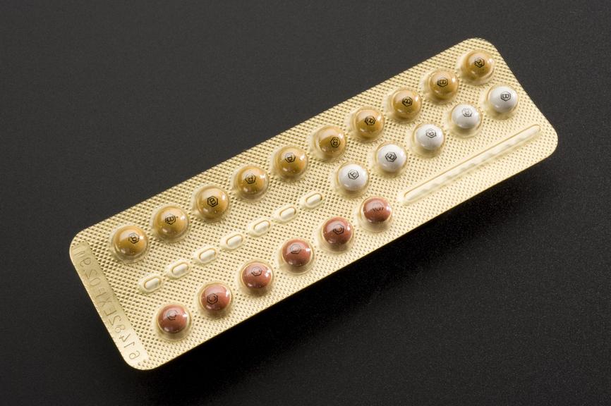 Combined triphasic contraceptive pills, in blister pack