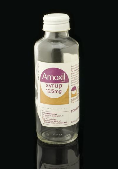 Bottle for Amoxil syrup (amoxicillin/amoxycillin), 1976