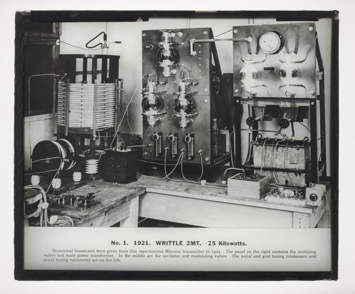 Fifteen transparencies illustrating progress in design of British broadcast transmitters, 1921-1931