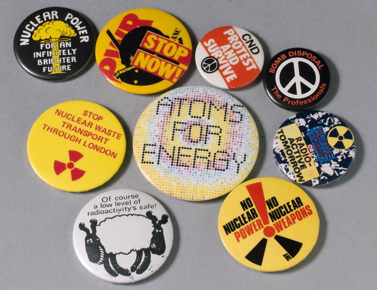 Collection of badges on nuclear themes:- 3 Anti Nuclear