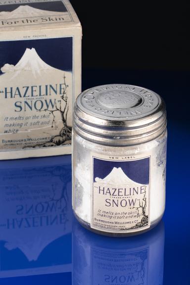 Box containing jar of Hazeline Snow