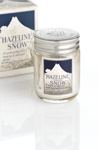 Box containing jar of Hazeline snow