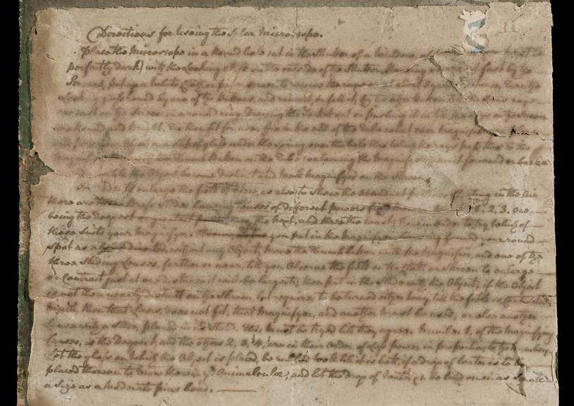 Manuscript sheet containing directions for use of a Ramsden