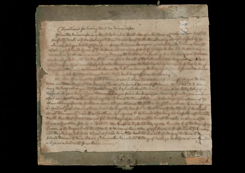 Manuscript sheet containing directions for use of a Ramsden