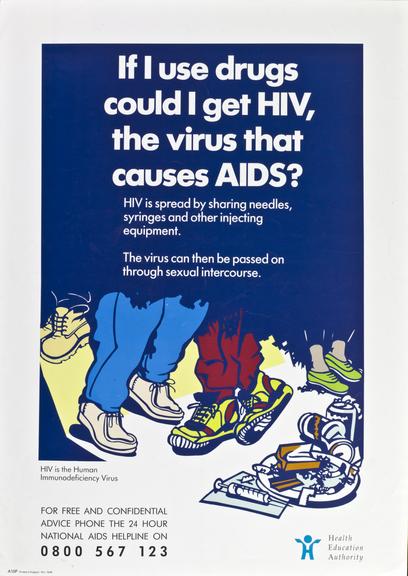 Poster linking HIV, AIDS and drug use