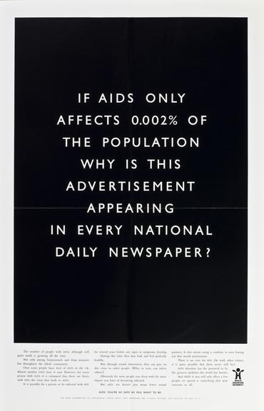 If AIDS only affects 0.002% of the population, why is this advertisement appearing in every national daily newspaper? (poster; AIDS; public health advertising)