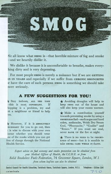 Leaflet relating to smog, London, England, c. 1950-1955