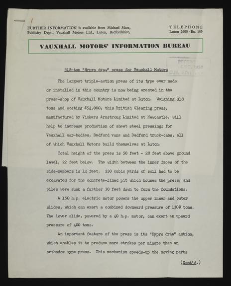 A document of Industry, Motor, Factory Scenes - Miscellaneous
