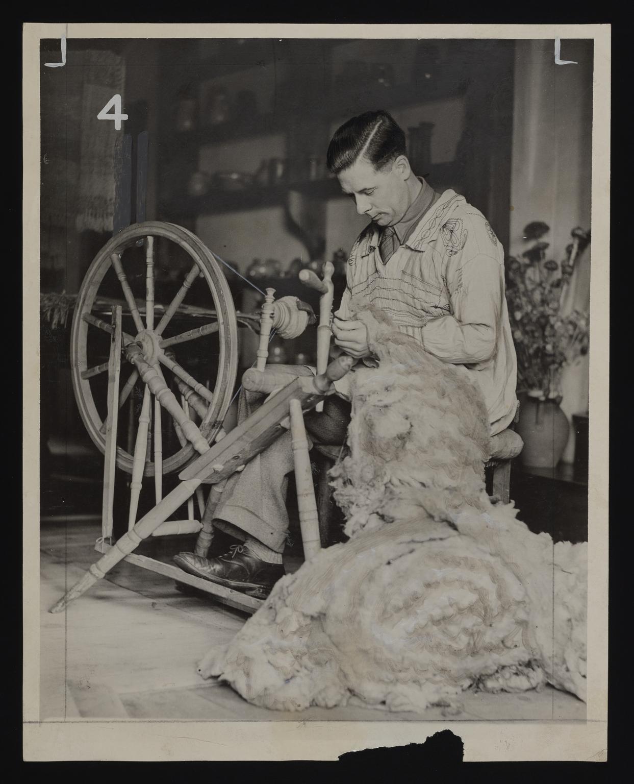 A photographic print of Industry, Textiles - Wool, Spinning Wheel ...