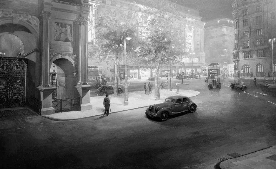 Diorama showing a view at Marble Arch at night