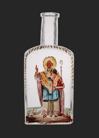 Glass bottle with Saint