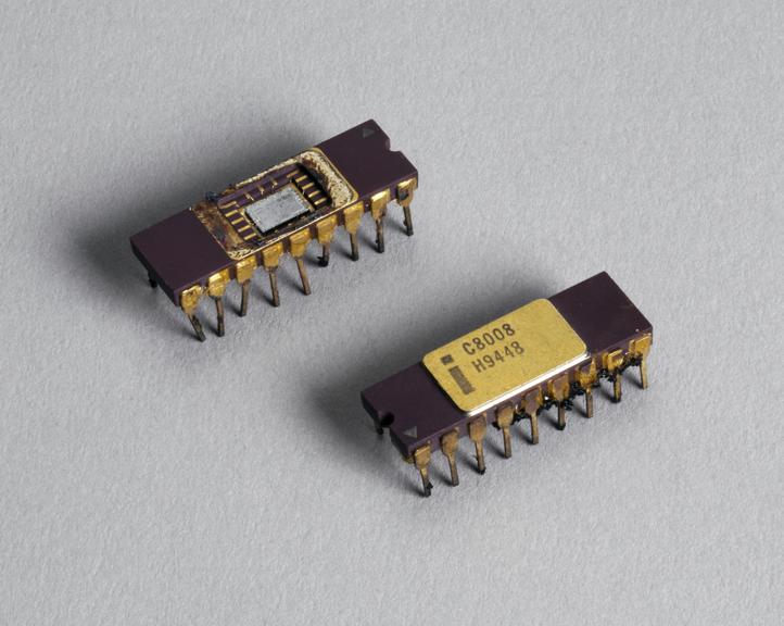 Open Intel 8008 microprocessor chip, 1972-1977