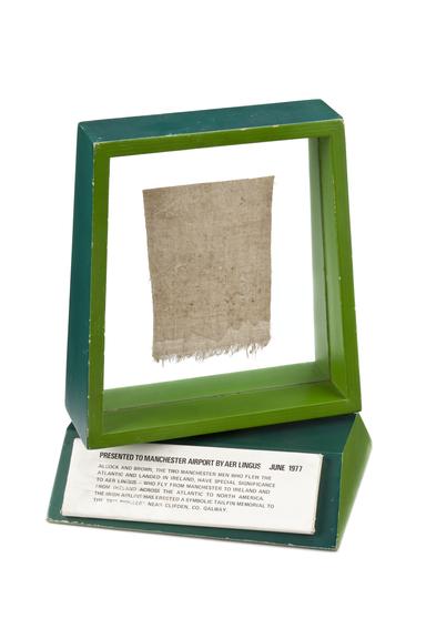 Piece of fabric from Vickers Vimy in presentational case