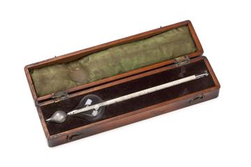 Sikes hydrometer in lined wooden box