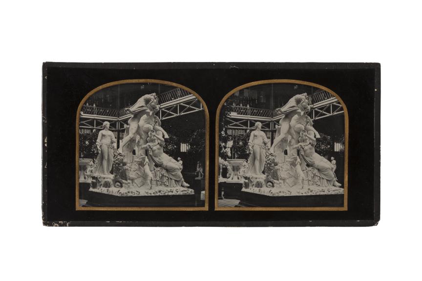 Collodion positive stereoscopic photograph of group of statues