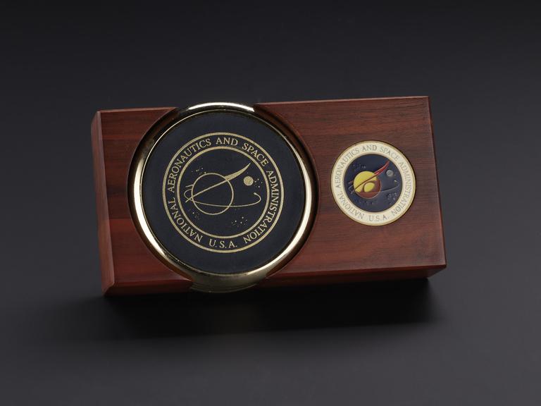 Wooden presentation and storage block for NASA coasters