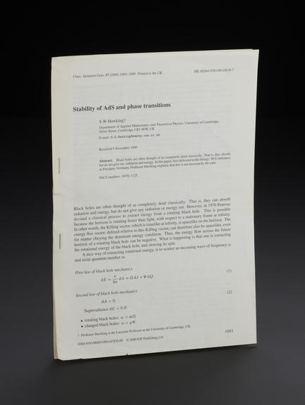 Scientific Publication: ‘Stability of AdS and phase transitions’