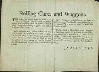 Letterpress printed Description of rolling carts and waggons as built by James Sharp