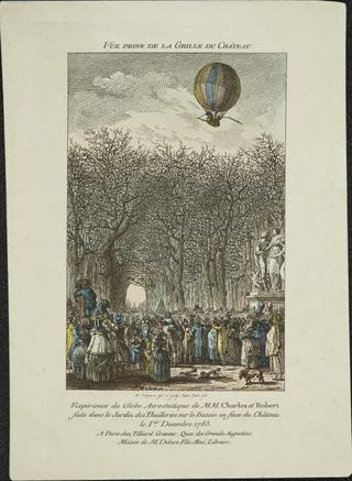 Print, Balloon of Charles and Robert above the Tuileries