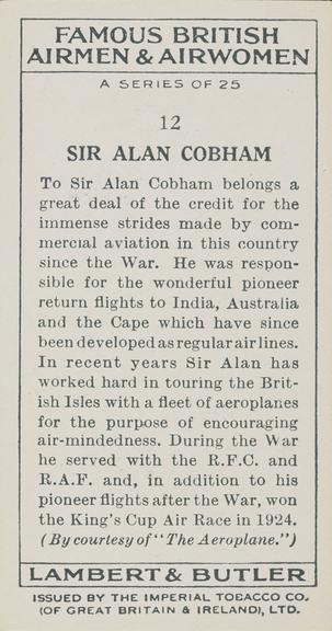 Set of 'Famous British Airmen & Airwomen' cigarette cards