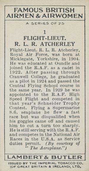 Set of 'Famous British Airmen & Airwomen' cigarette cards
