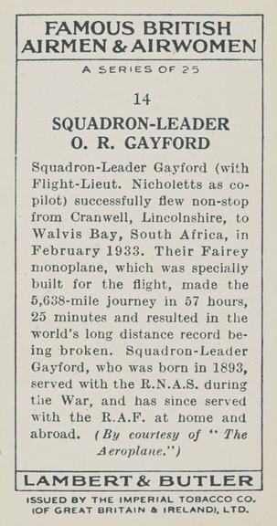 Set of 'Famous British Airmen & Airwomen' cigarette cards