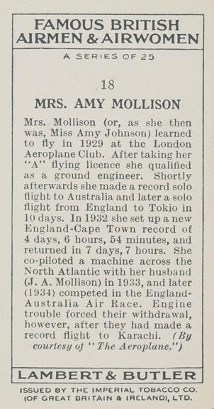 Set of 'Famous British Airmen & Airwomen' cigarette cards