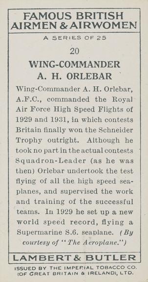 Set of 'Famous British Airmen & Airwomen' cigarette cards