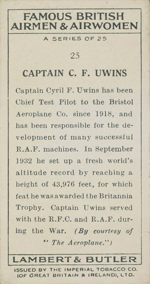 Set of 'Famous British Airmen & Airwomen' cigarette cards