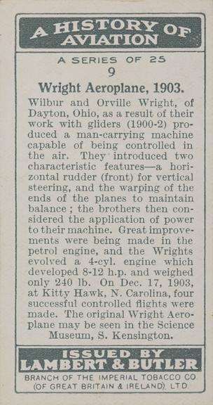 Set of 'A History of Aviation' cigarette cards