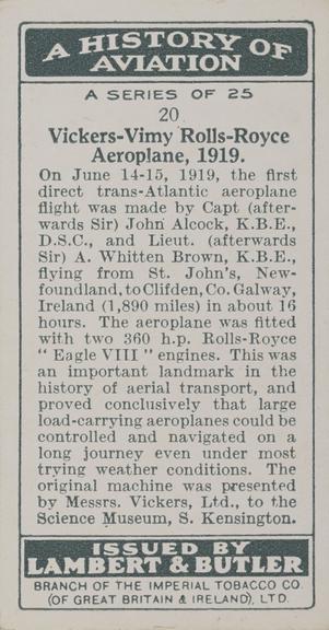 Set of 'A History of Aviation' cigarette cards