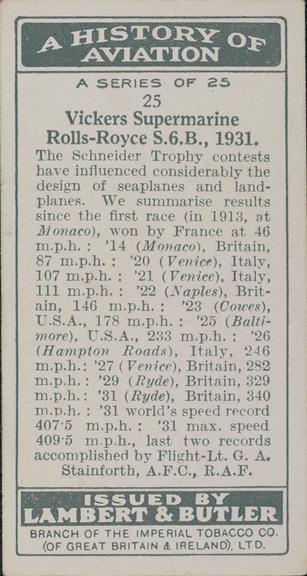 Set of 'A History of Aviation' cigarette cards