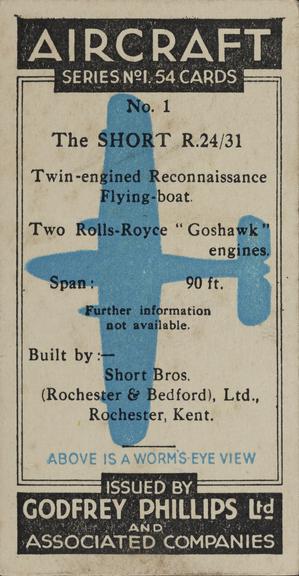 Set of 'Aircraft. Series No.1' cigarette cards