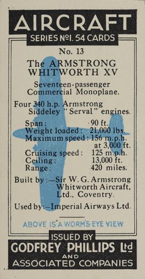 Set of 'Aircraft. Series No.1' cigarette cards