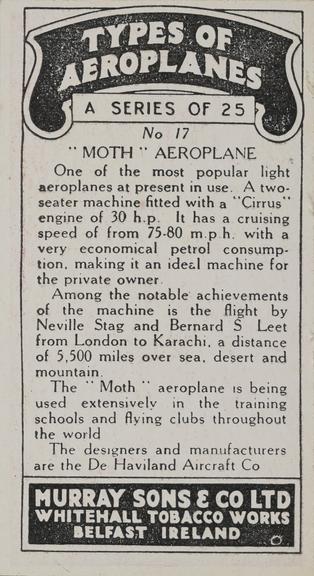 Set of 'Types of Aeroplanes' cigarette cards