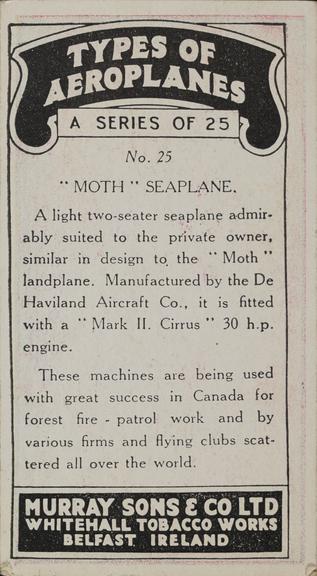 Set of 'Types of Aeroplanes' cigarette cards