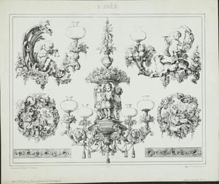 Elaborate designs for oil or gas chandeliers. Paris