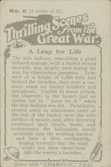 'Thrilling scenes from the Great War' cards