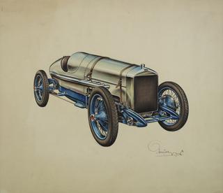 Mixed media illustration. V12 Delage