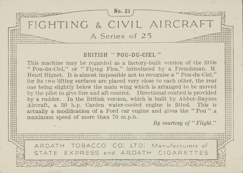 Part set of 'Fighting & Civil Aircraft' cigarette cards