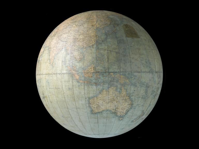 Terrestrial globe showing cable routes, 1900-1920