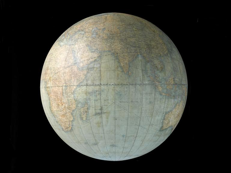 Terrestrial globe showing cable routes, 1900-1920