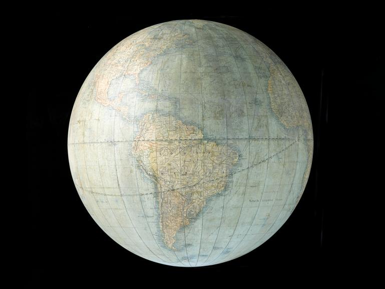 Terrestrial globe showing cable routes, 1900-1920