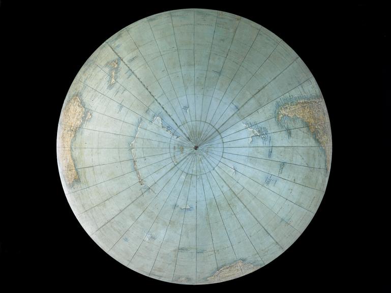 Terrestrial globe showing cable routes, 1900-1920