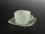 Square picnic cup and saucer of pale green polyethylene