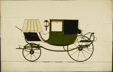 Design for a Dress Chariot (with hammer cloth) or Town Chariot (with flap revealing an alternate design with front box seat)