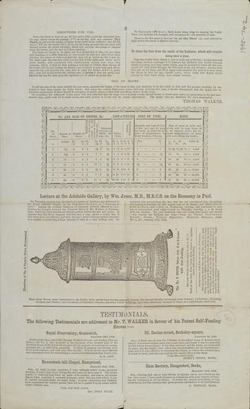 Engraving: 'T. Walker's Patent Self-Feeding Stoves'