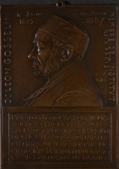 Rectangular bronze plaque commemorating Dr. Leon Gosselin