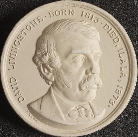 White plaster copy of medal commemorating David Livingstone